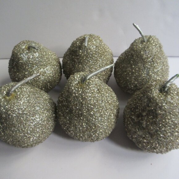 Silver Beaded Pear Christmas Fruit Holiday Tree Ornaments Decor Set of  14 - Picture 10 of 14